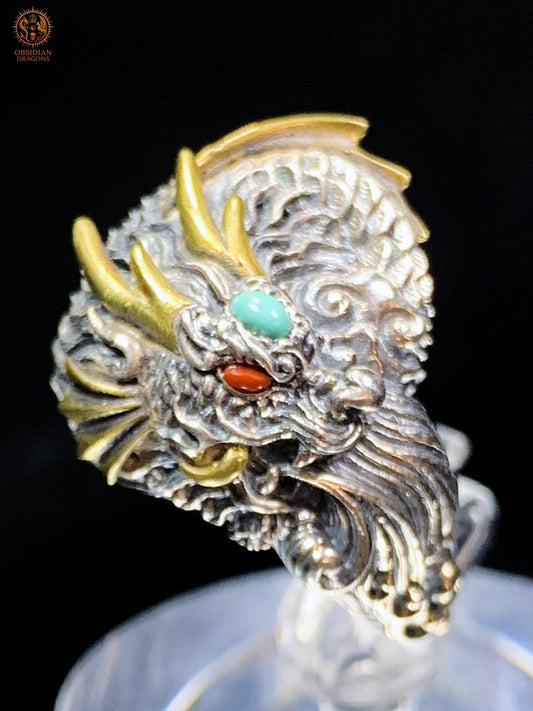 Bague Dragon - Chiwen - argent 925 - Protection Feng Shui | obsidian dragons
