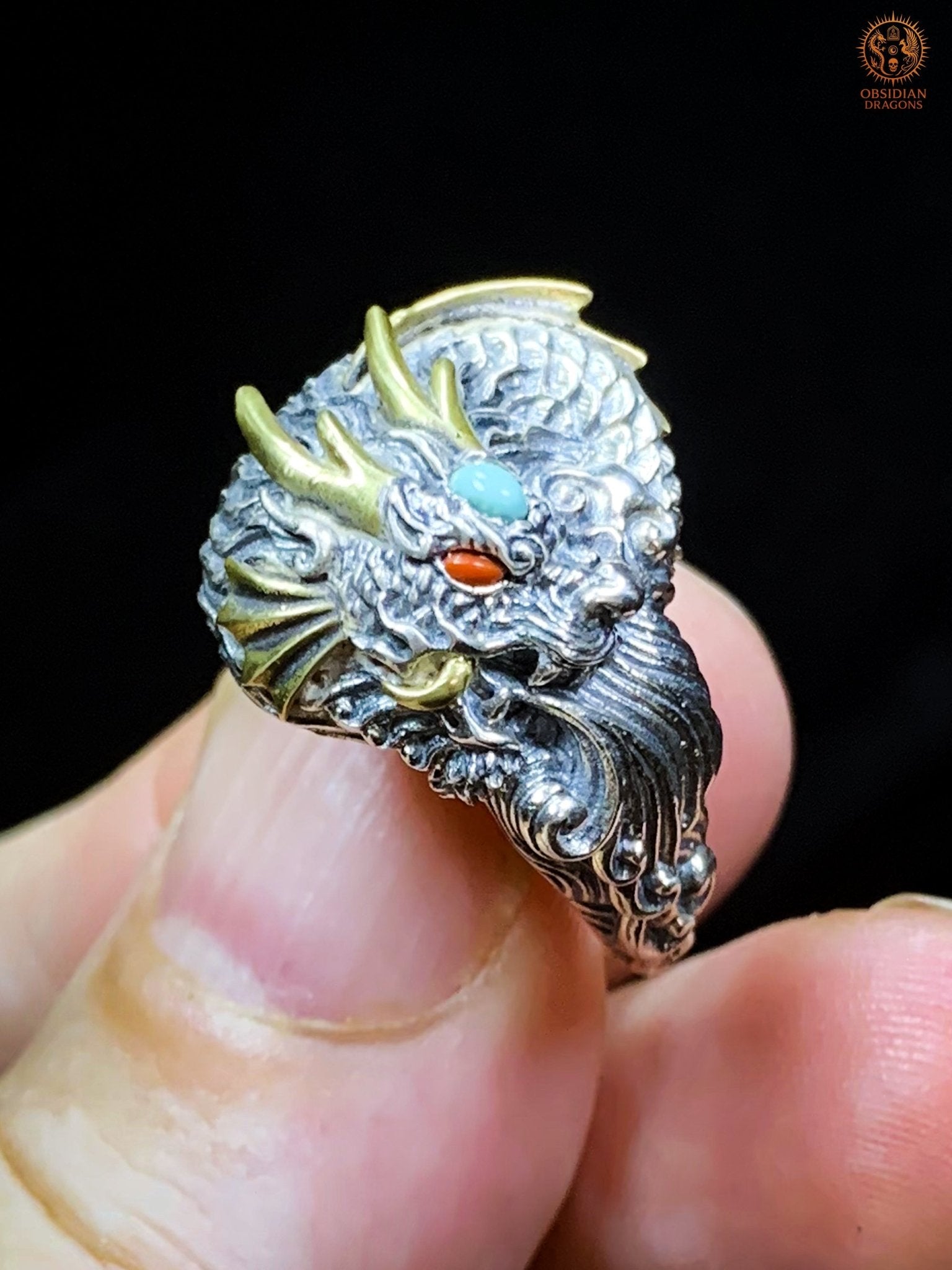 Bague Dragon - Chiwen - argent 925 - Protection Feng Shui | obsidian dragons