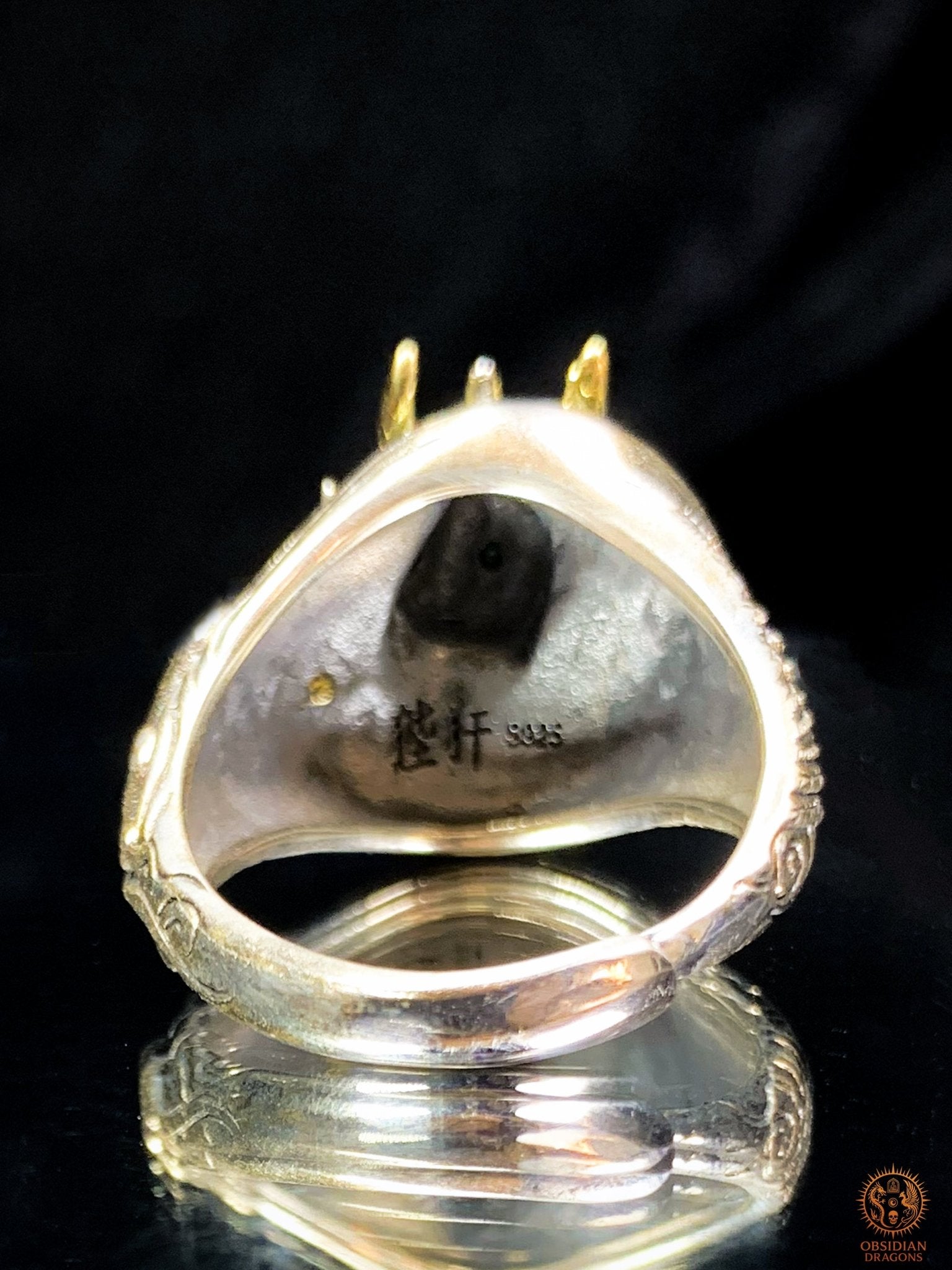 Bague Dragon - Fuxi - argent 925 - Protection Feng Shui - obsidian dragons
