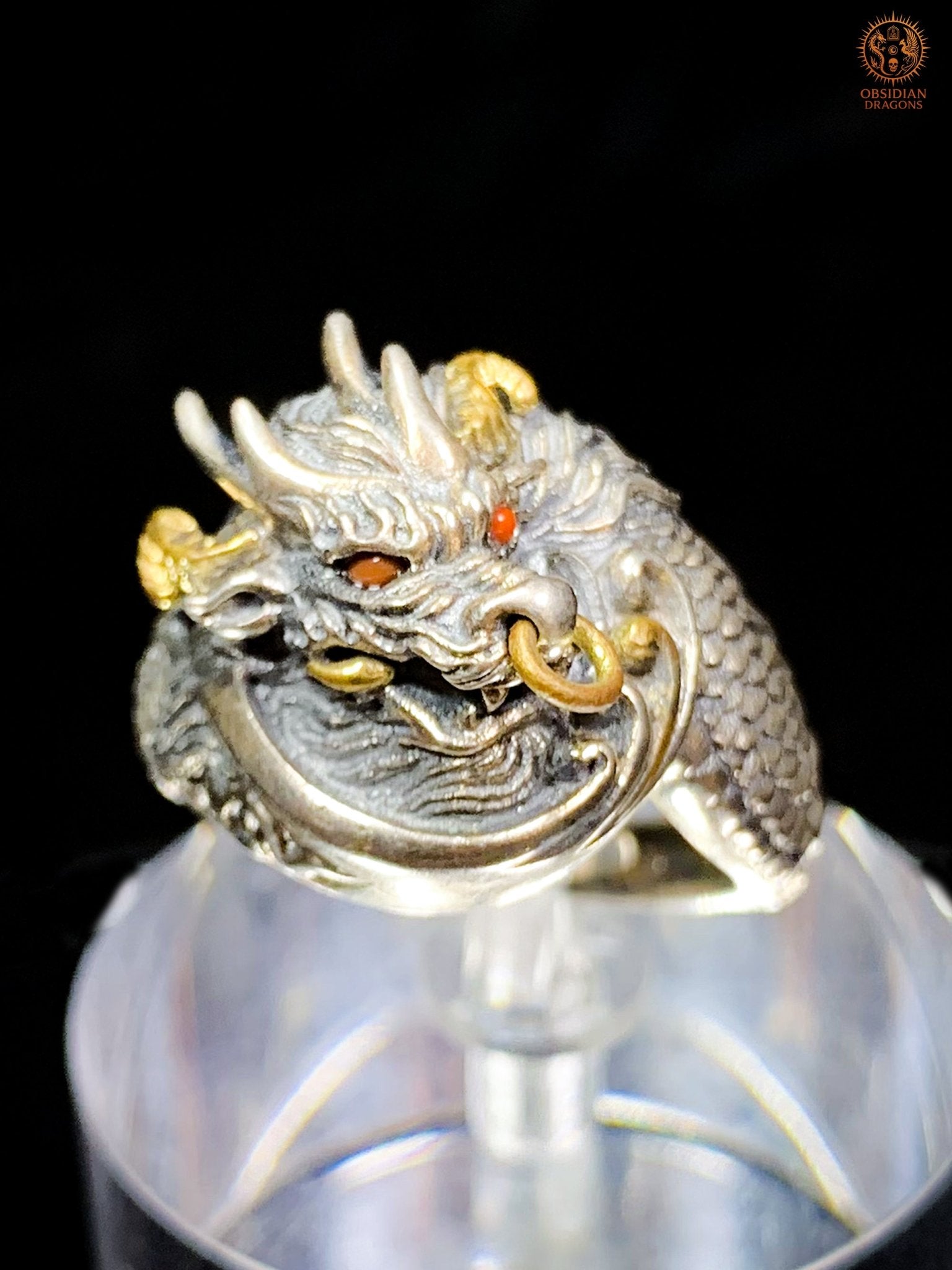 Bague Dragon - Qiuniu - argent 925 - Protection Feng Shui | obsidian dragons