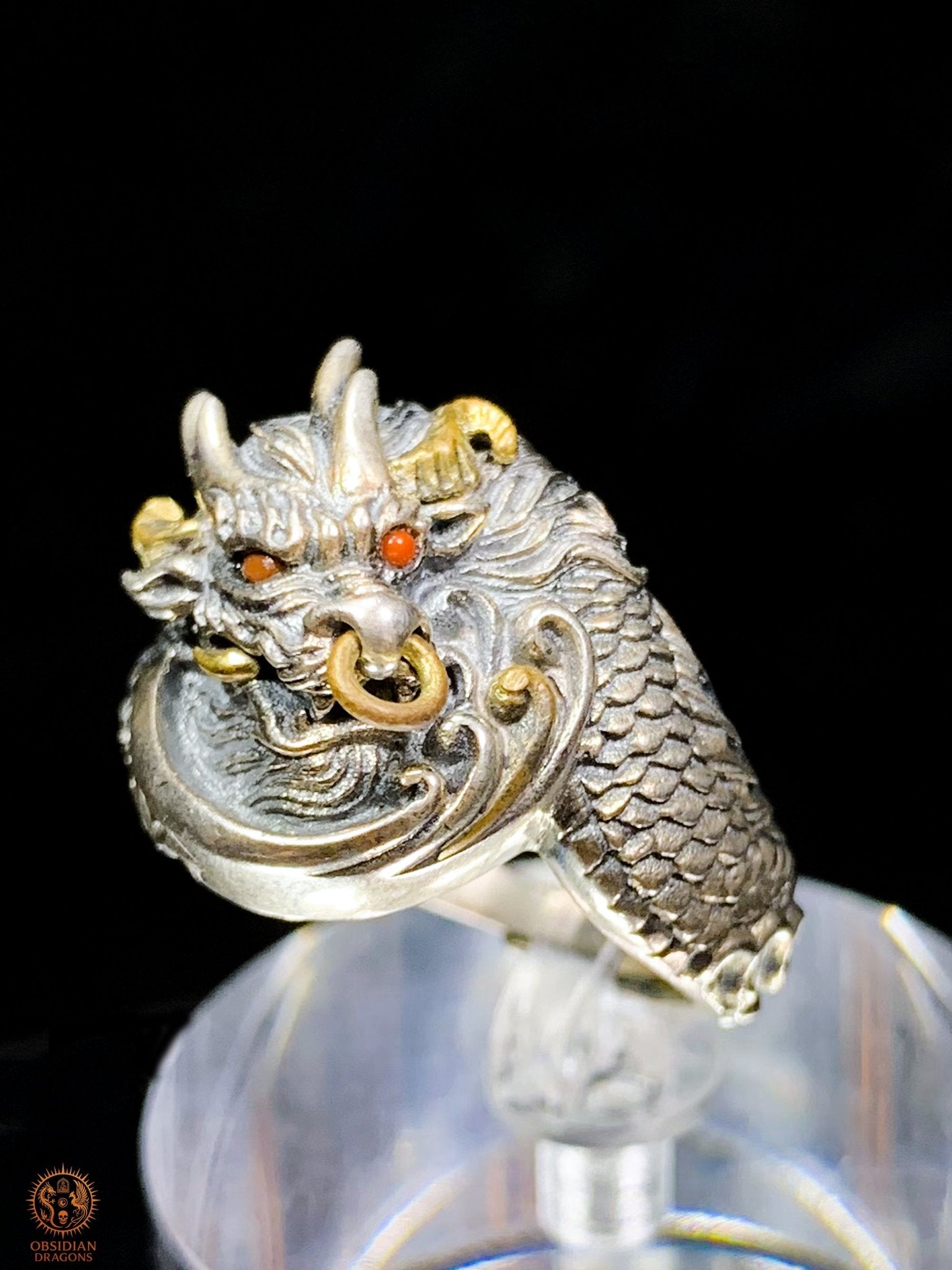 Bague Dragon - Qiuniu - argent 925 - Protection Feng Shui | obsidian dragons