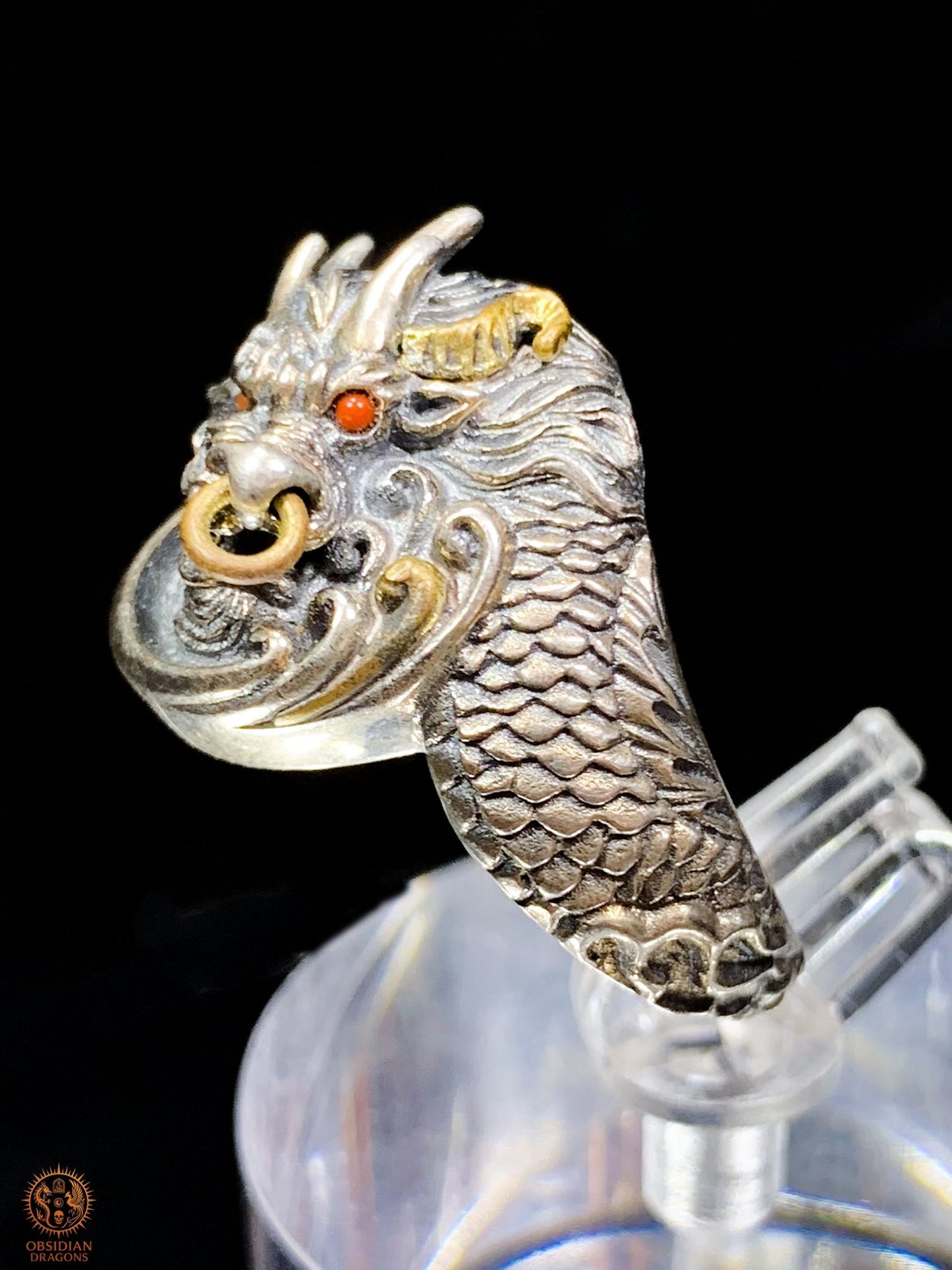 Bague Dragon - Qiuniu - argent 925 - Protection Feng Shui | obsidian dragons