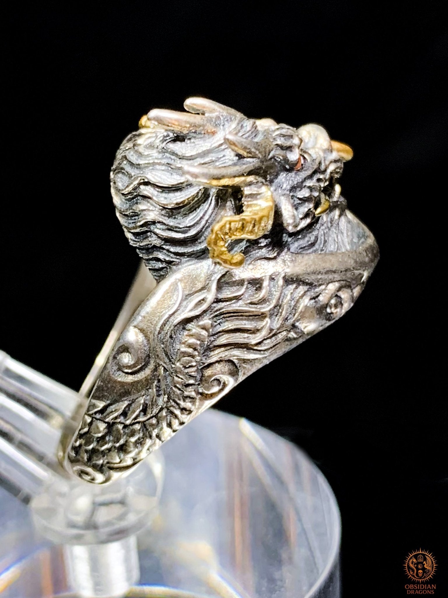 Bague Dragon - Qiuniu - argent 925 - Protection Feng Shui | obsidian dragons
