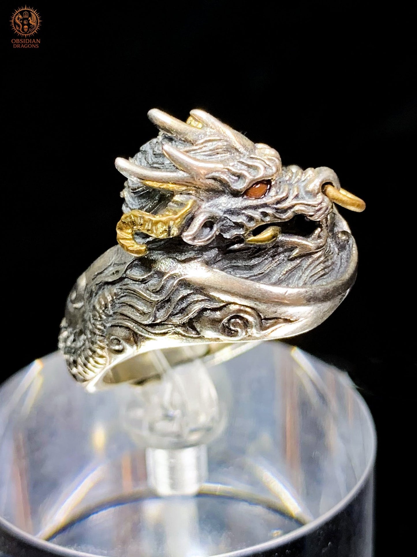 Bague Dragon - Qiuniu - argent 925 - Protection Feng Shui | obsidian dragons