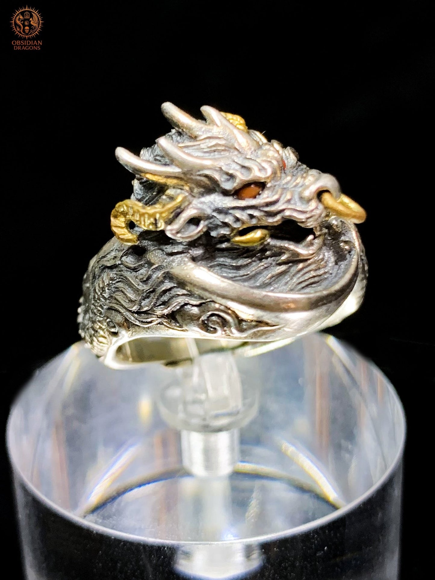 Bague Dragon - Qiuniu - argent 925 - Protection Feng Shui | obsidian dragons