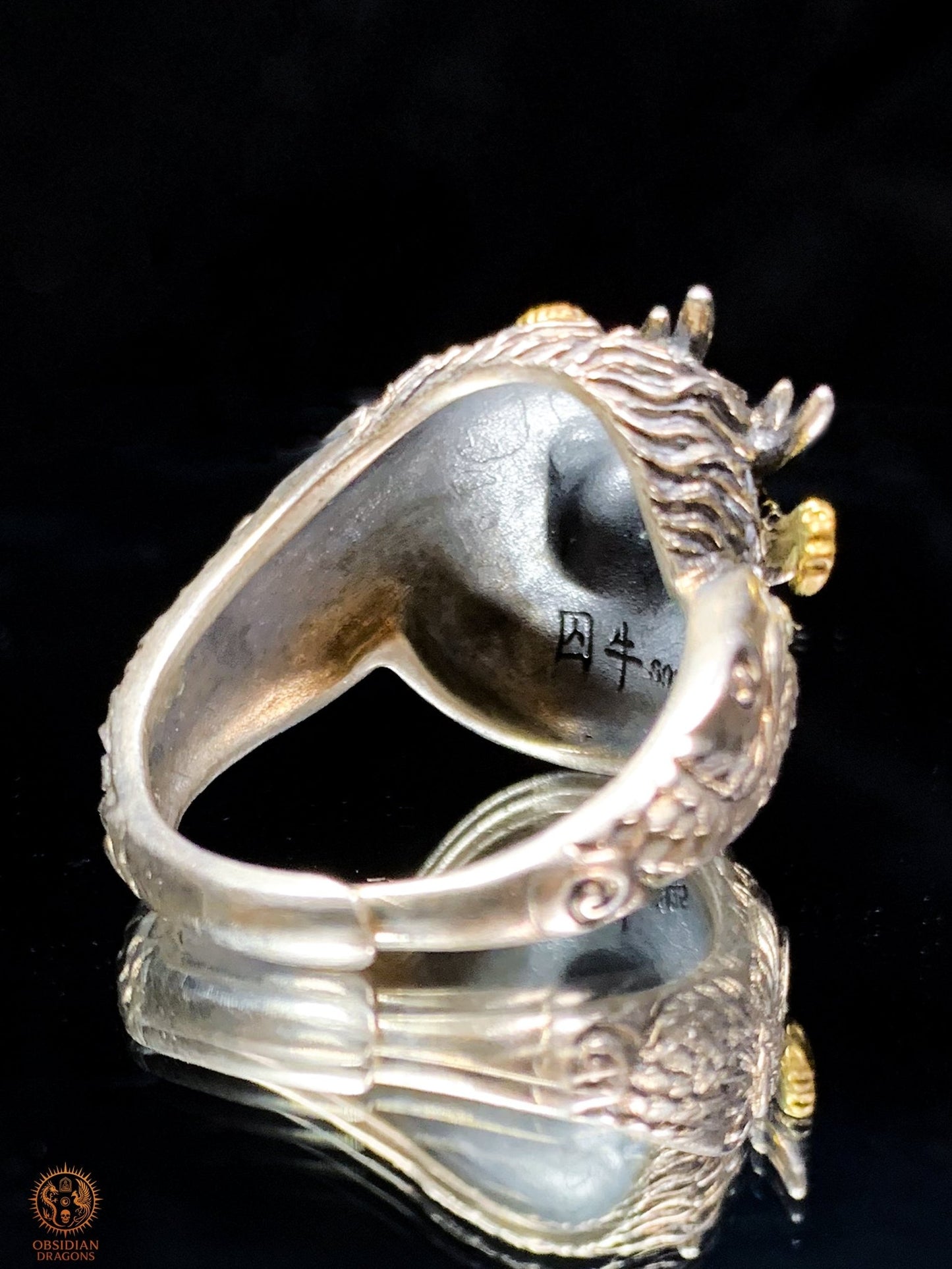 Bague Dragon - Qiuniu - argent 925 - Protection Feng Shui | obsidian dragons