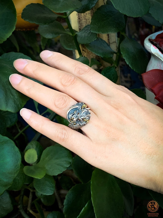Bague Dragon - Qiuniu - argent 925 - Protection Feng Shui | obsidian dragons