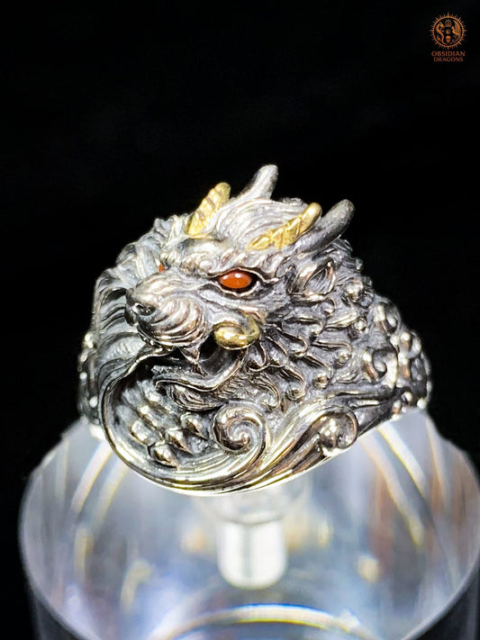 Bague Dragon - Suan' Ni - argent 925 - Protection Feng Shui | obsidian dragons