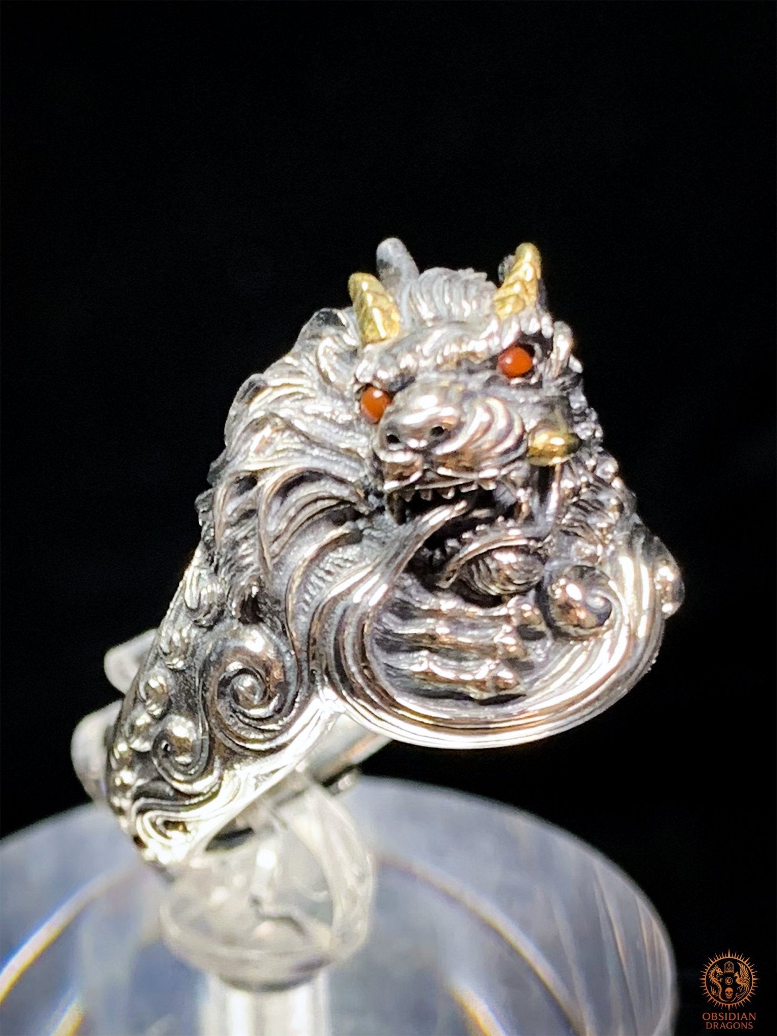 Bague Dragon - Suan' Ni - argent 925 - Protection Feng Shui | obsidian dragons