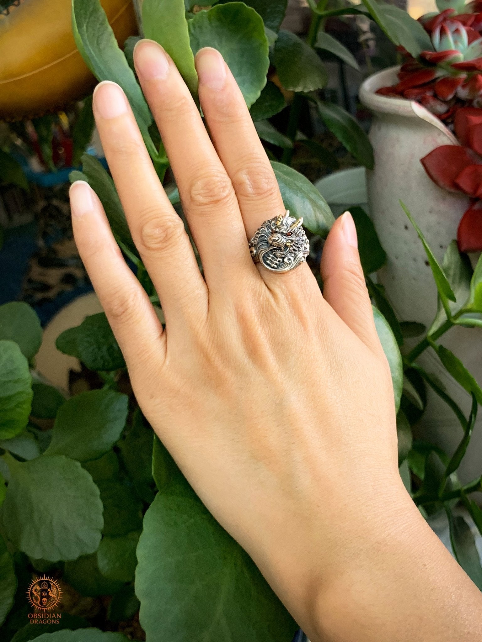 Bague Dragon - Suan' Ni - argent 925 - Protection Feng Shui | obsidian dragons