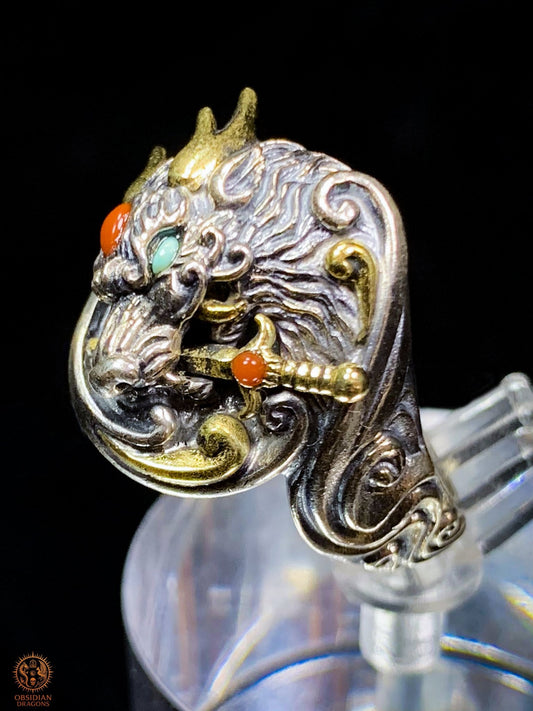 Bague Dragon - Yazi - argent 925 - Protection Feng Shui | obsidian dragons