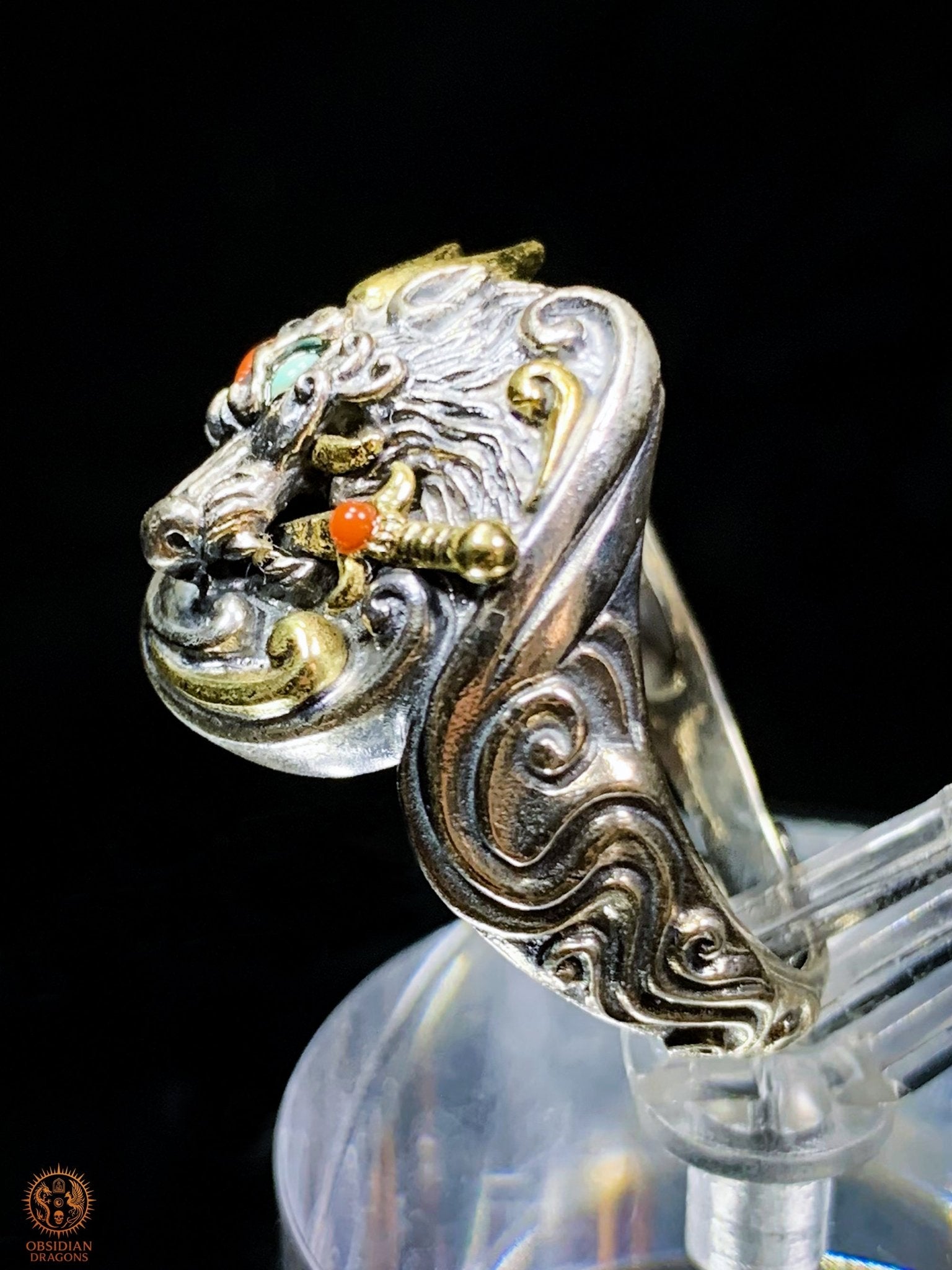 Bague Dragon - Yazi - argent 925 - Protection Feng Shui | obsidian dragons