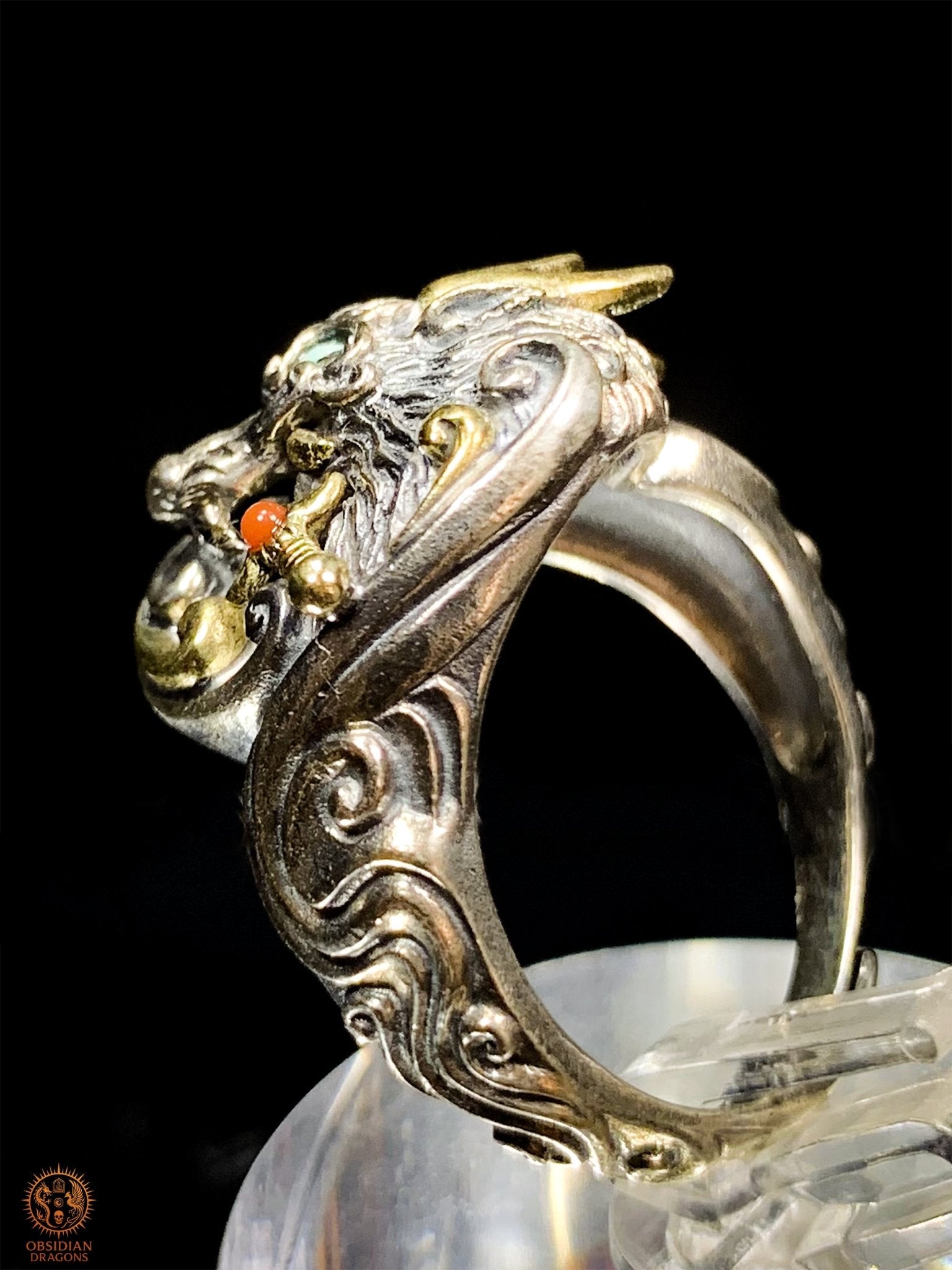 Bague Dragon - Yazi - argent 925 - Protection Feng Shui | obsidian dragons