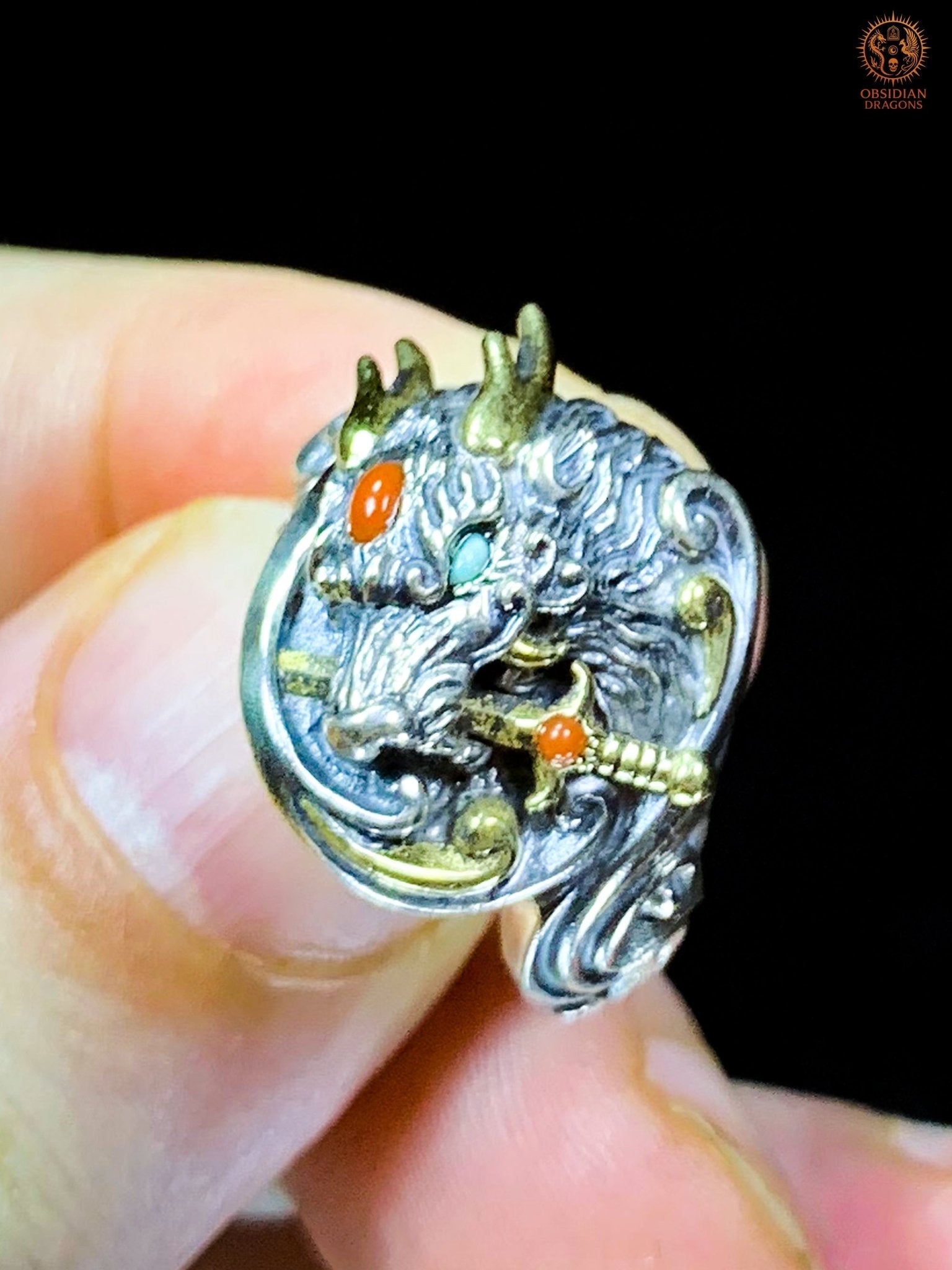 Bague Dragon - Yazi - argent 925 - Protection Feng Shui | obsidian dragons