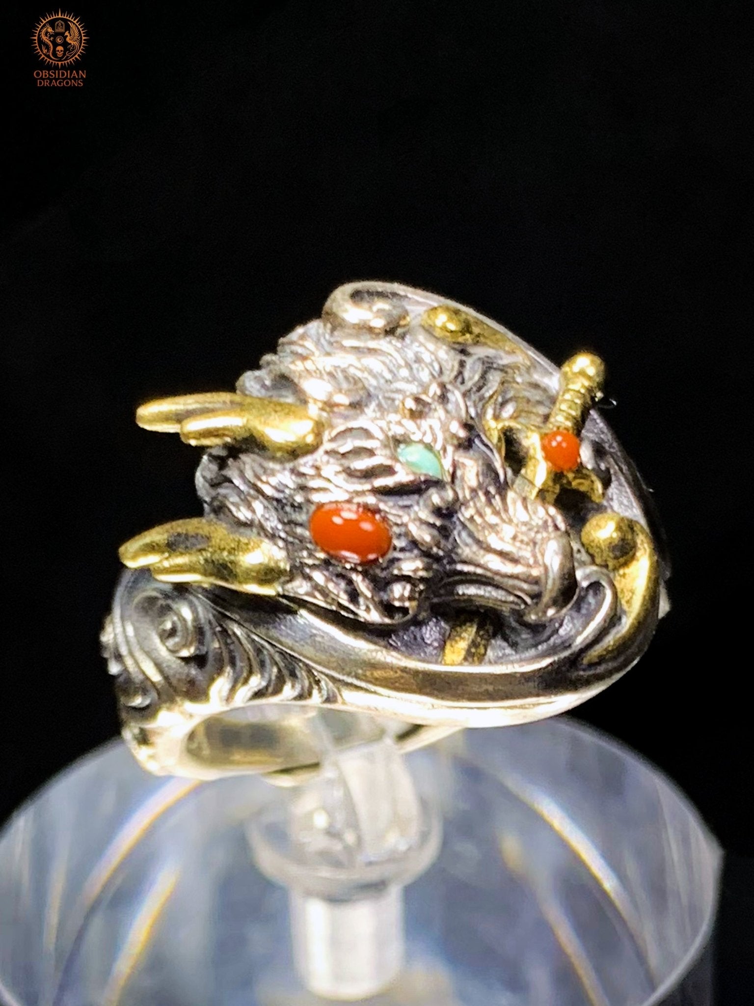 Bague Dragon - Yazi - argent 925 - Protection Feng Shui | obsidian dragons