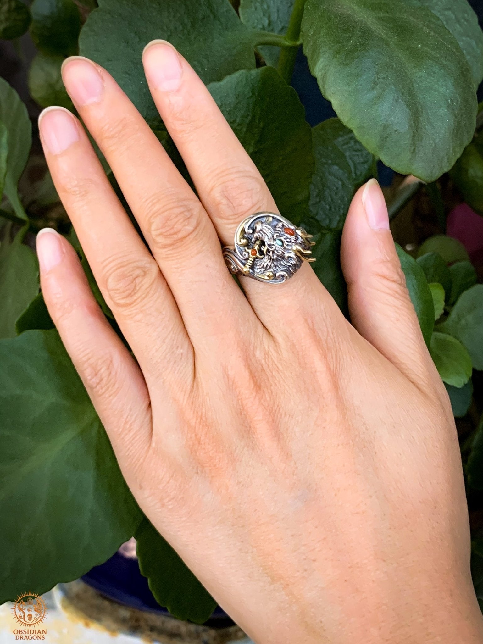 Bague Dragon - Yazi - argent 925 - Protection Feng Shui | obsidian dragons