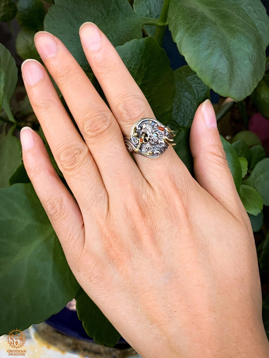 Bague Dragon - Yazi - argent 925 - Protection Feng Shui | obsidian dragons