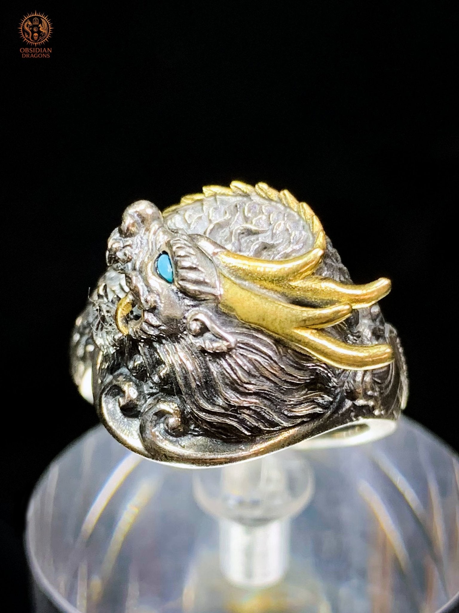 Bague Dragon - pulao - argent 925 - Protection Feng Shui | obsidian dragons