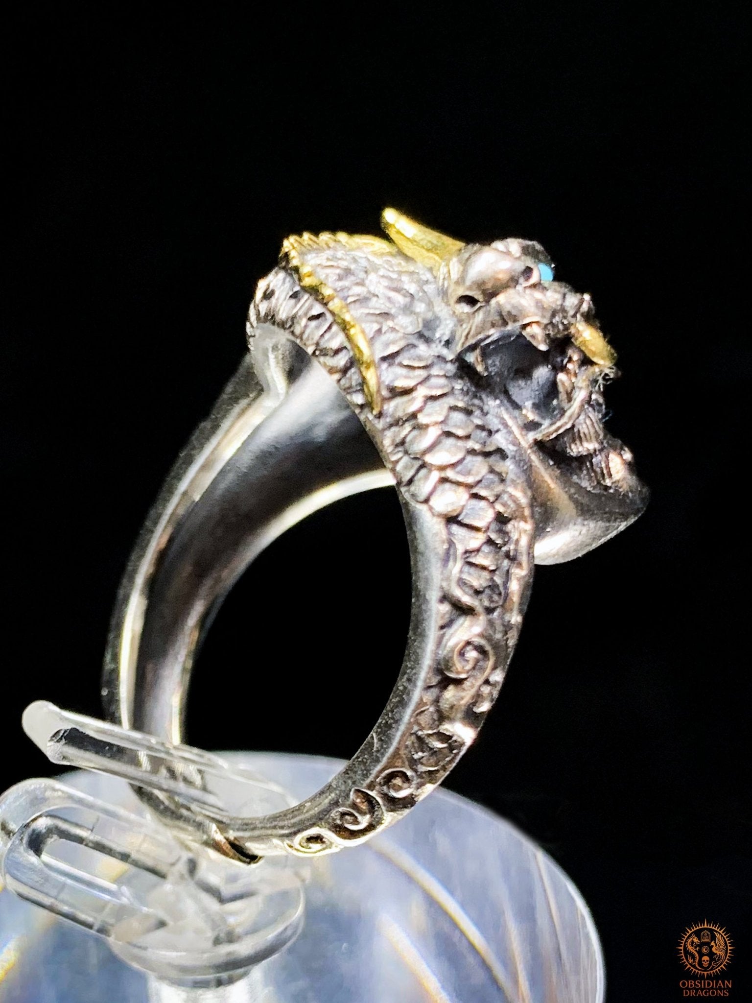 Bague Dragon - pulao - argent 925 - Protection Feng Shui | obsidian dragons