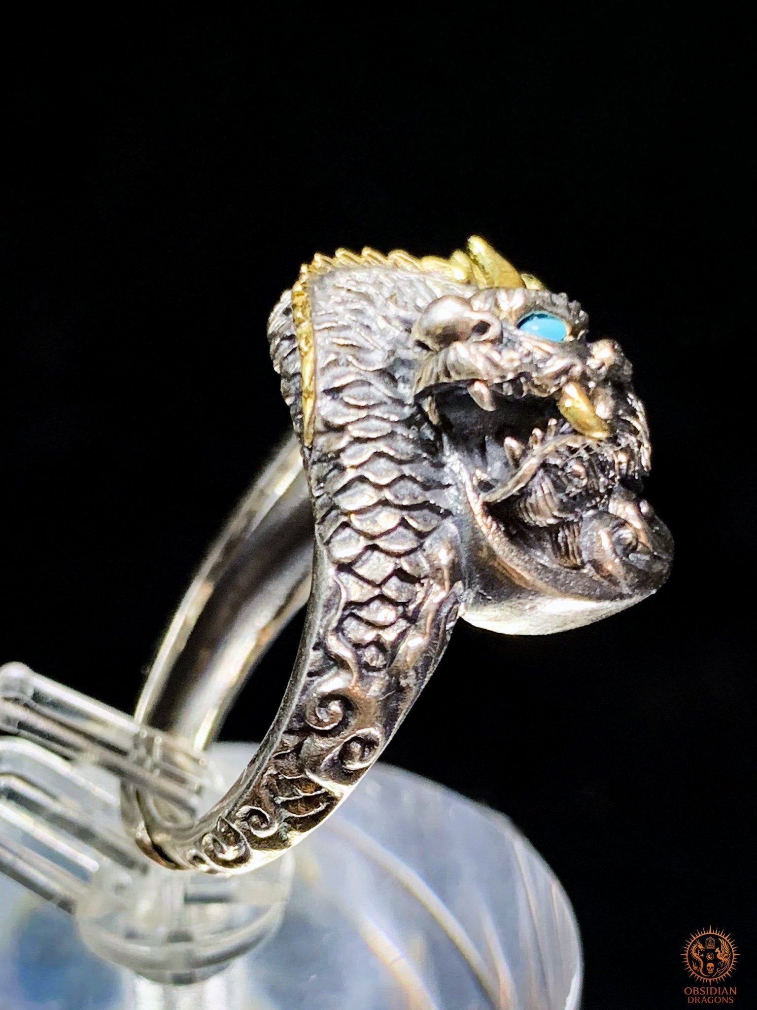 Bague Dragon - pulao - argent 925 - Protection Feng Shui | obsidian dragons