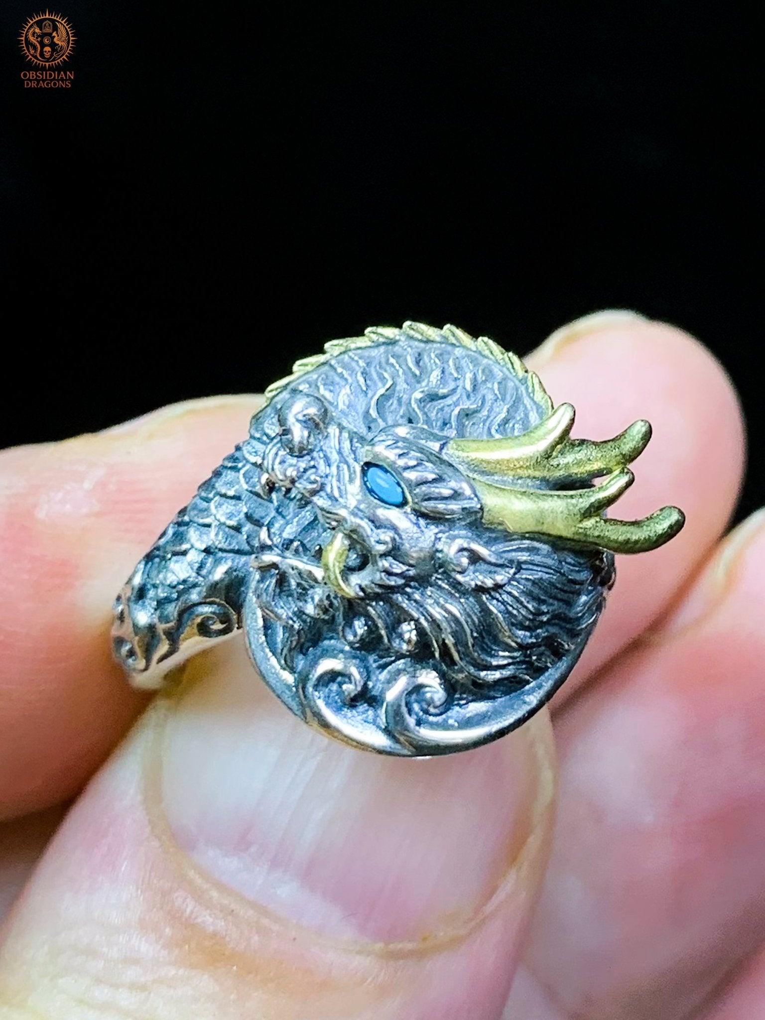Bague Dragon - pulao - argent 925 - Protection Feng Shui | obsidian dragons