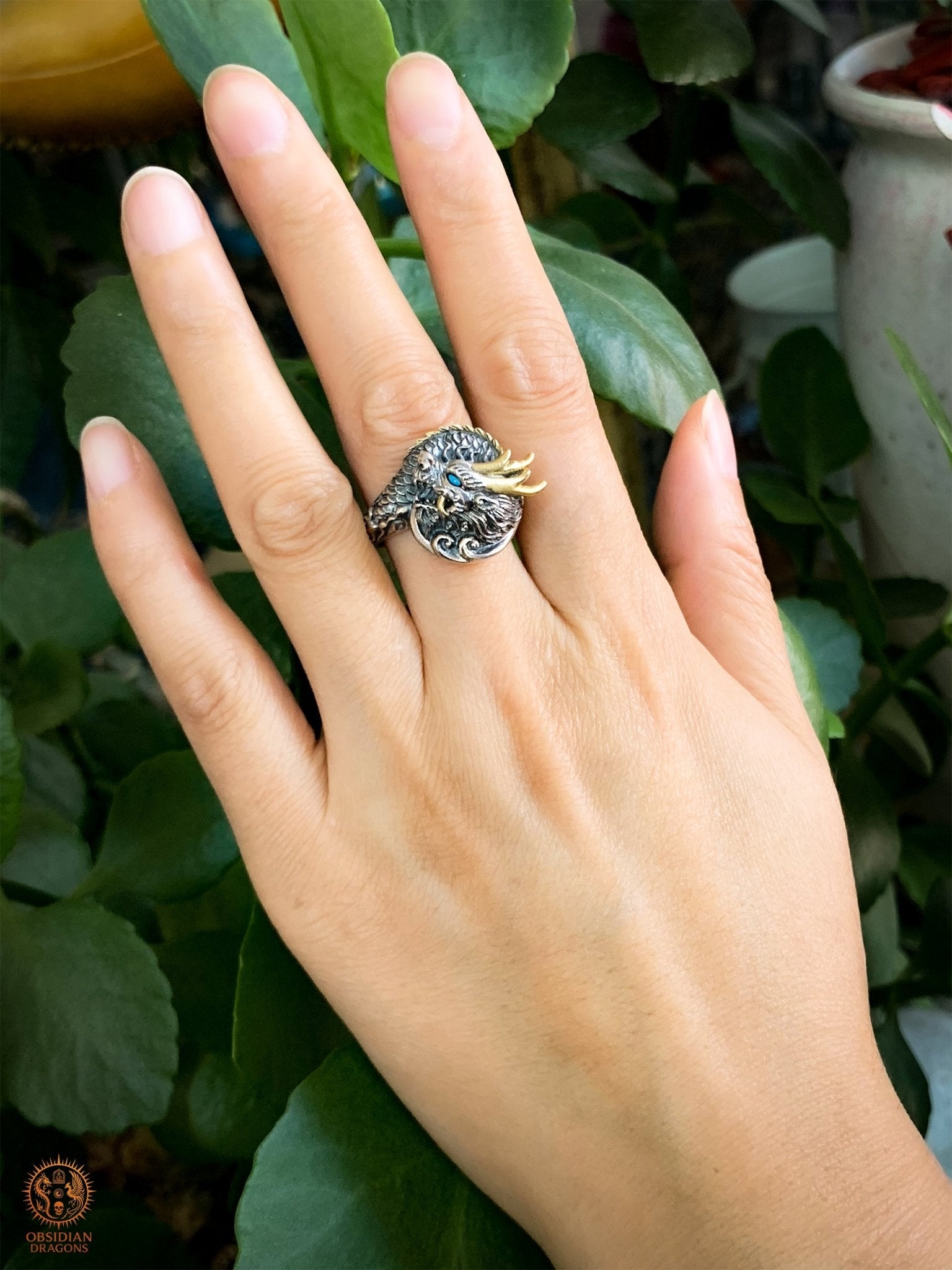 Bague Dragon - pulao - argent 925 - Protection Feng Shui | obsidian dragons