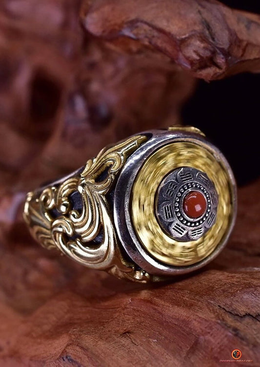 Bague Feng Shui tournante - Bagua Luo Pan - Argent - Pierres fines | obsidian dragons