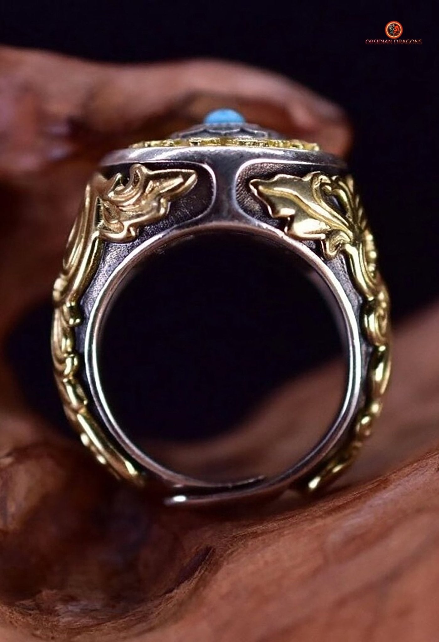 Bague Feng Shui tournante - Bagua Luo Pan - Argent - Pierres fines | obsidian dragons