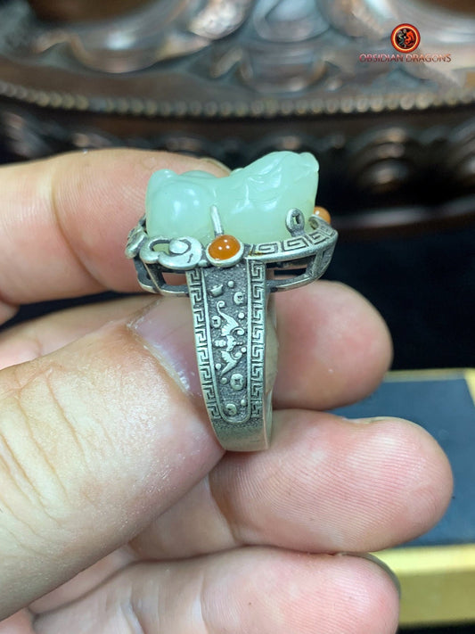 Bague Pixiu en Jade et Argent - Protection Feng Shui | obsidian dragons