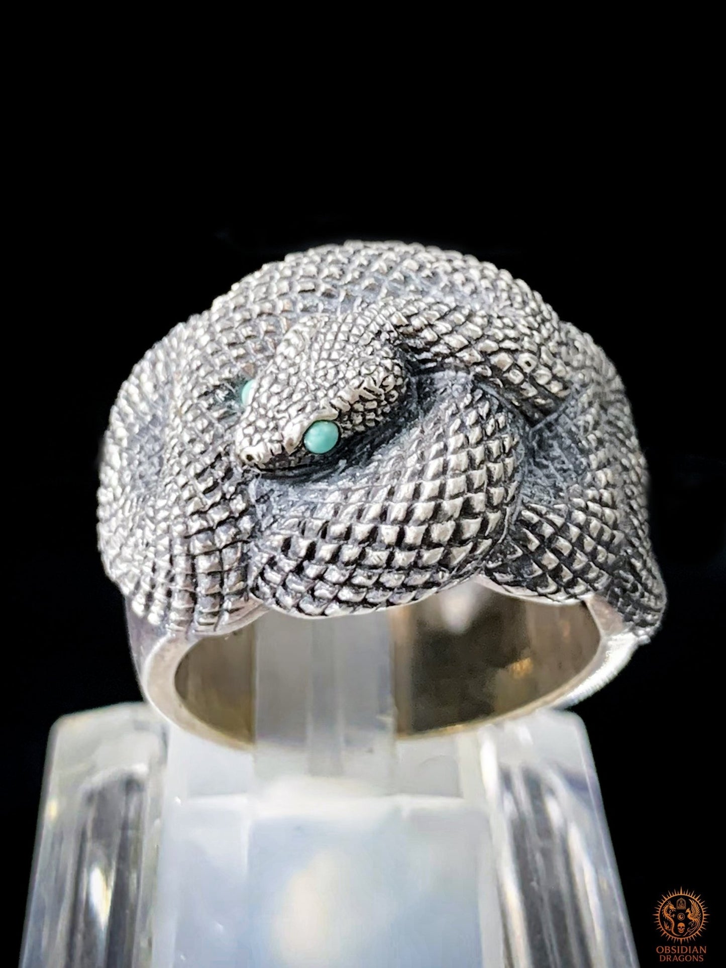 Bague Serpent en Argent 925 – Yeux en Turquoise Naturelle | obsidian dragons