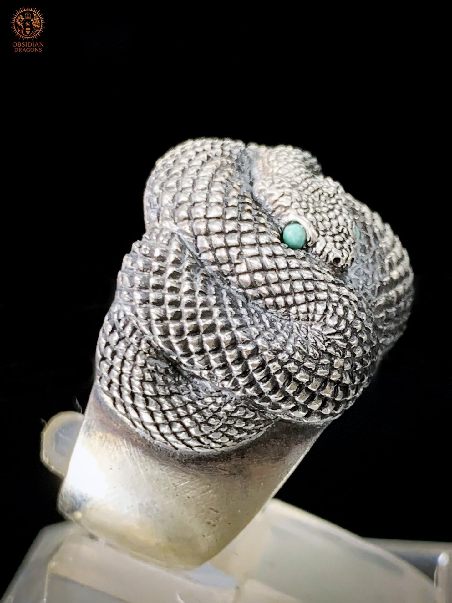 Bague Serpent en Argent 925 – Yeux en Turquoise Naturelle | obsidian dragons