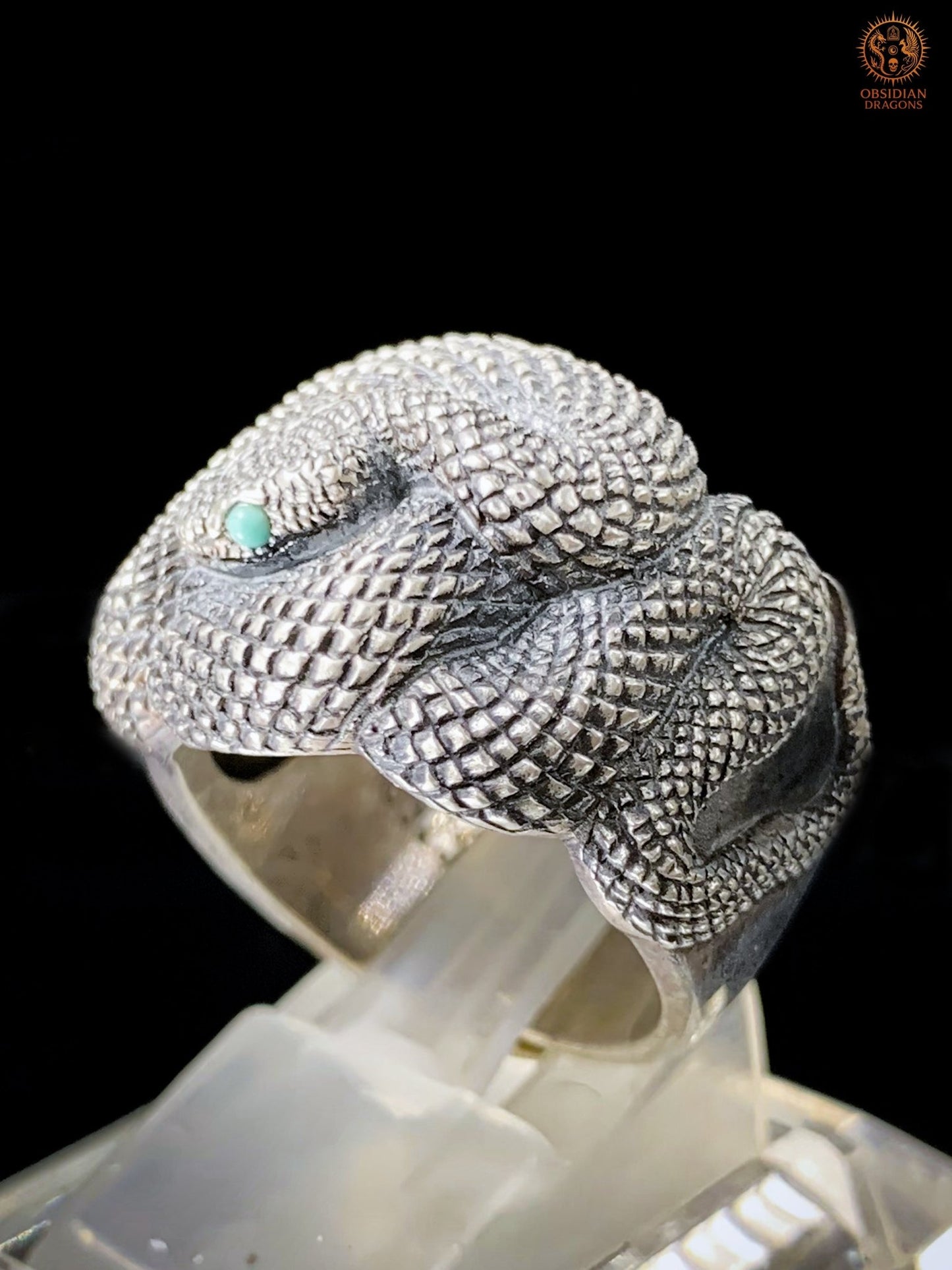 Bague Serpent en Argent 925 – Yeux en Turquoise Naturelle | obsidian dragons