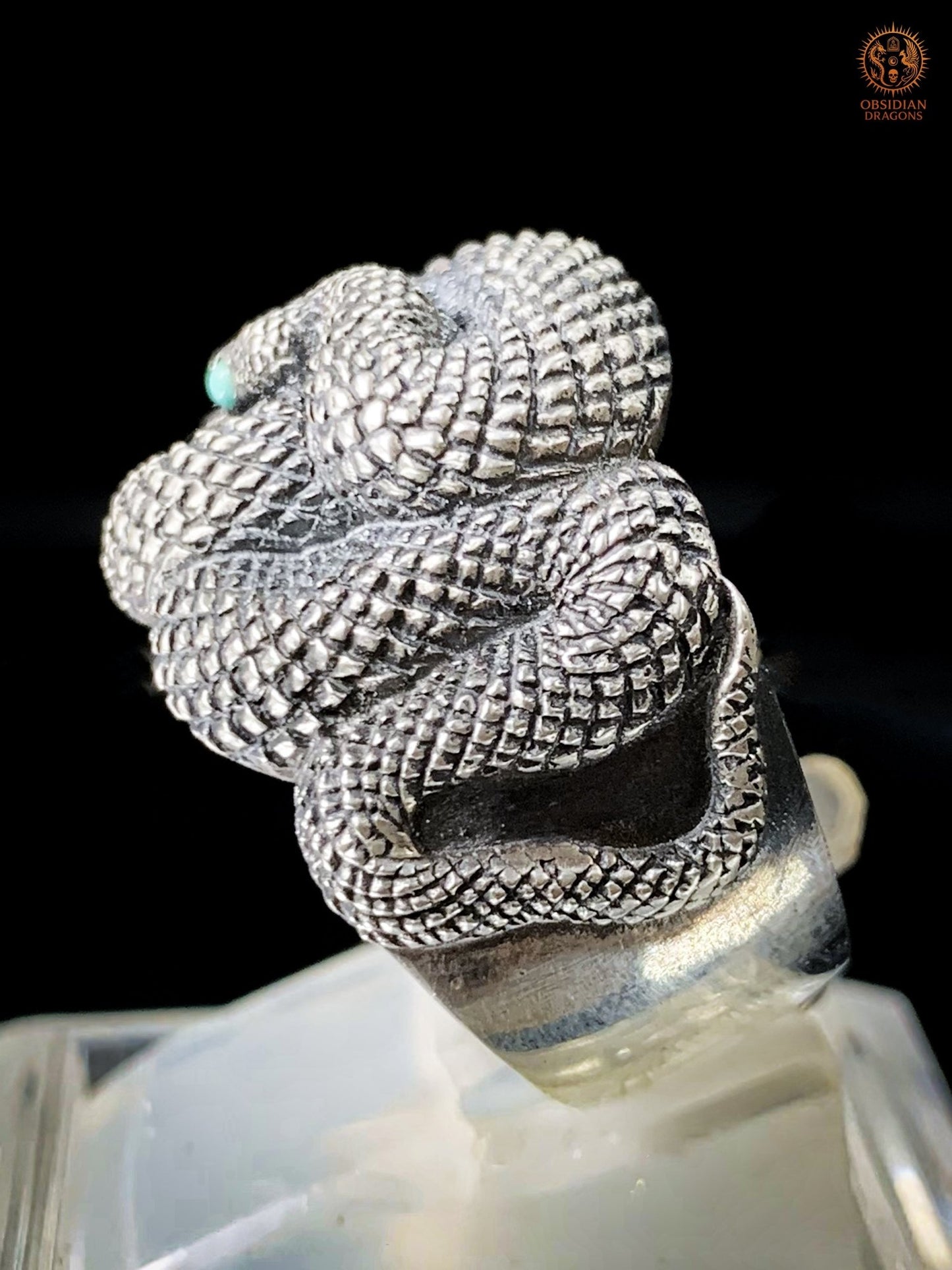 Bague Serpent en Argent 925 – Yeux en Turquoise Naturelle | obsidian dragons