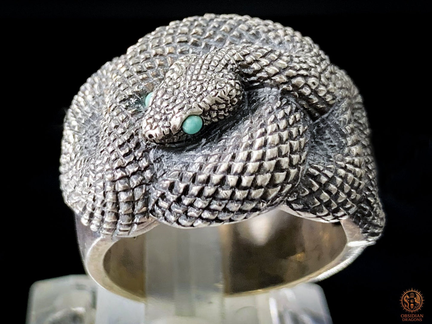 Bague Serpent en Argent 925 – Yeux en Turquoise Naturelle | obsidian dragons