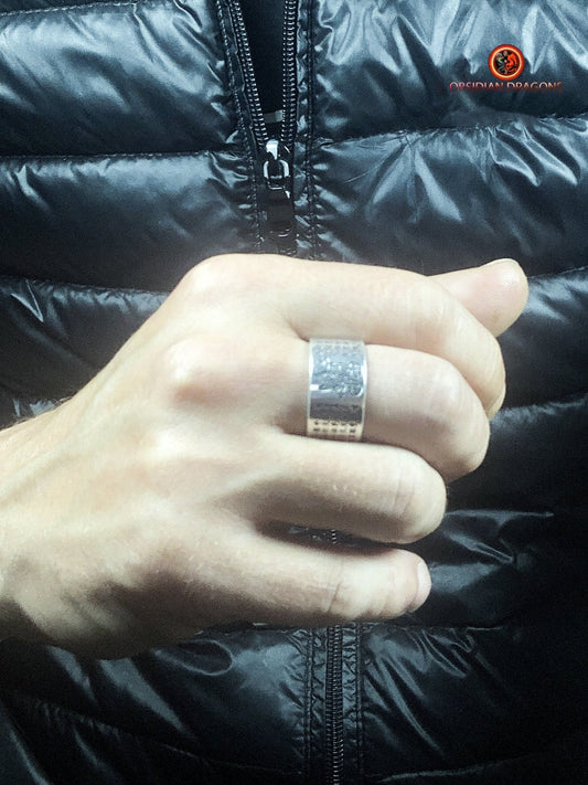 Bague bouddhiste en argent - Akashagarbha - Sutra du Cœur | obsidian dragons
