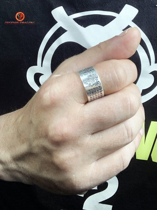 Bague bouddhiste en argent - Manjushri - Sutra du Cœur | obsidian dragons