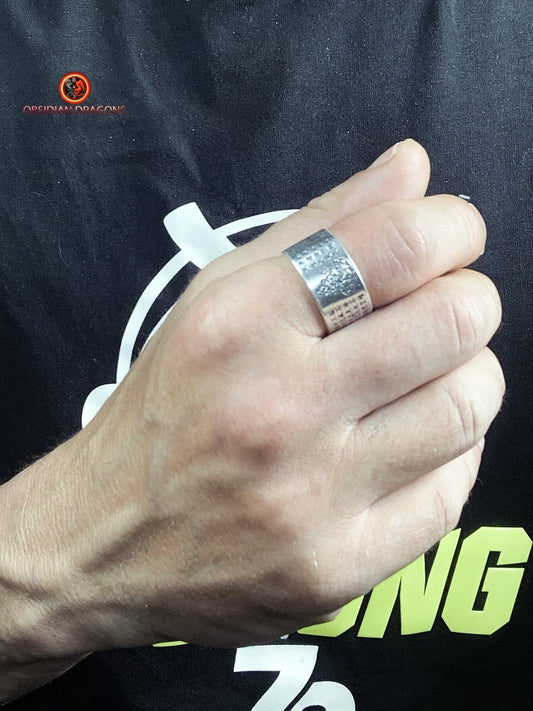 Bague bouddhiste en argent - Samantabhadra - Sutra du Cœur | obsidian dragons