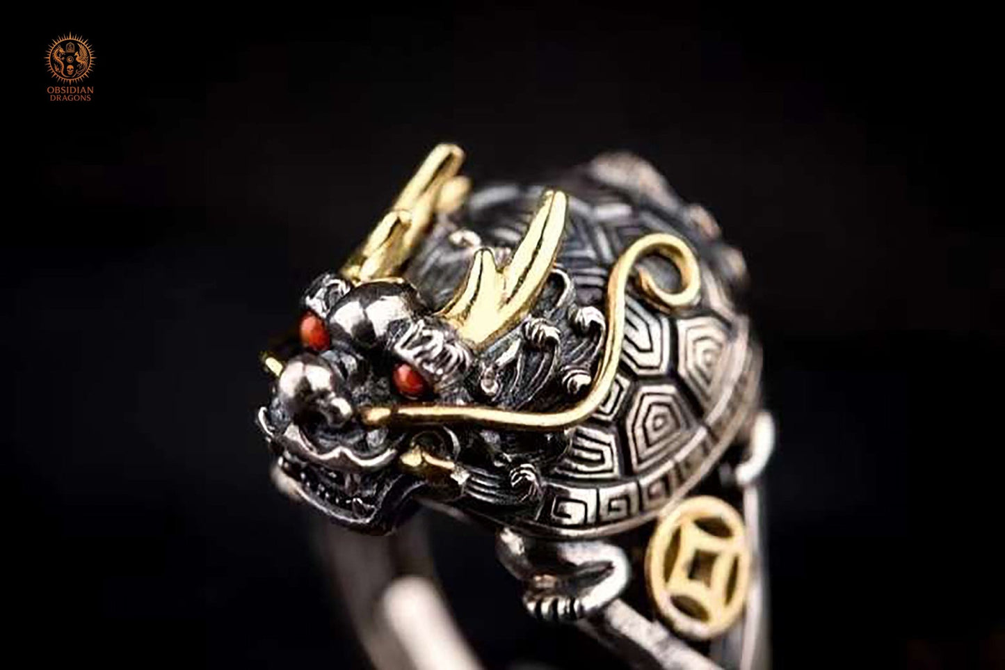 Bague dragon Bixi- protection et stabilité | obsidian dragons