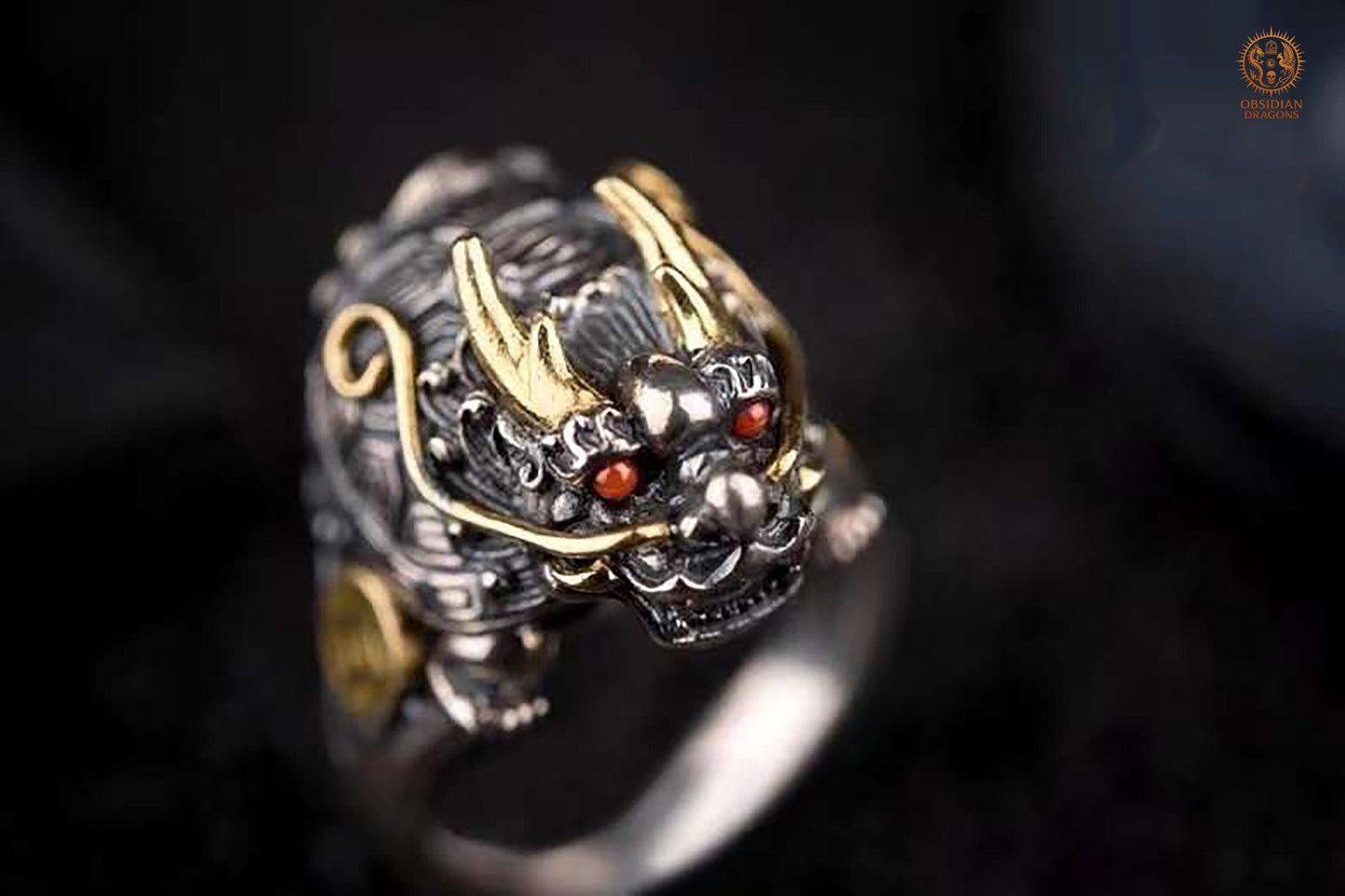 Bague dragon Bixi- protection et stabilité | obsidian dragons