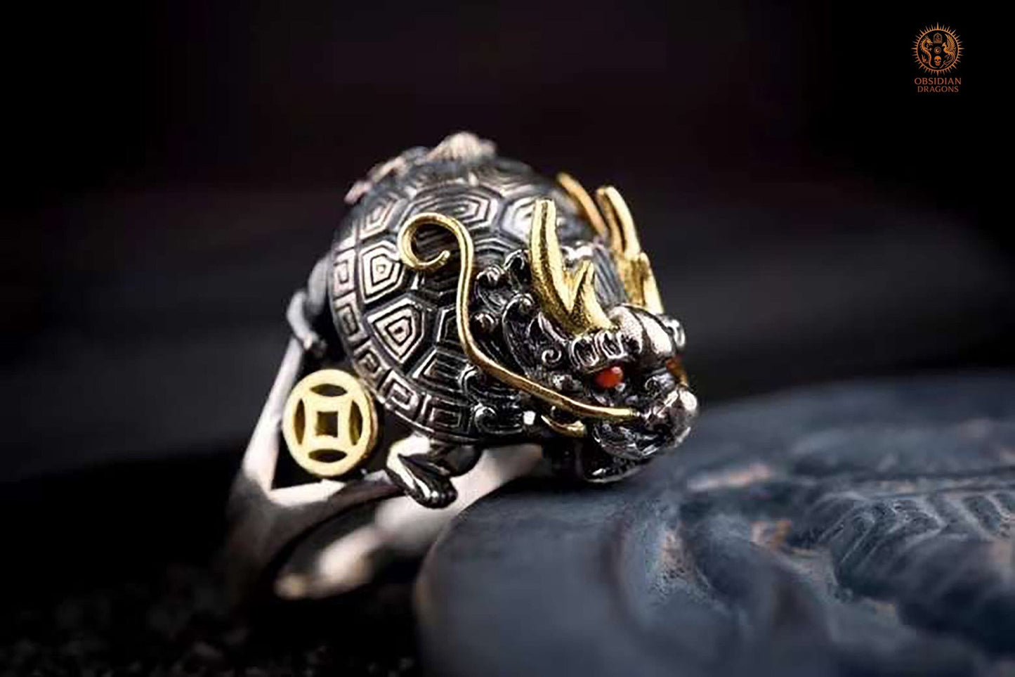 Bague dragon Bixi- protection et stabilité | obsidian dragons