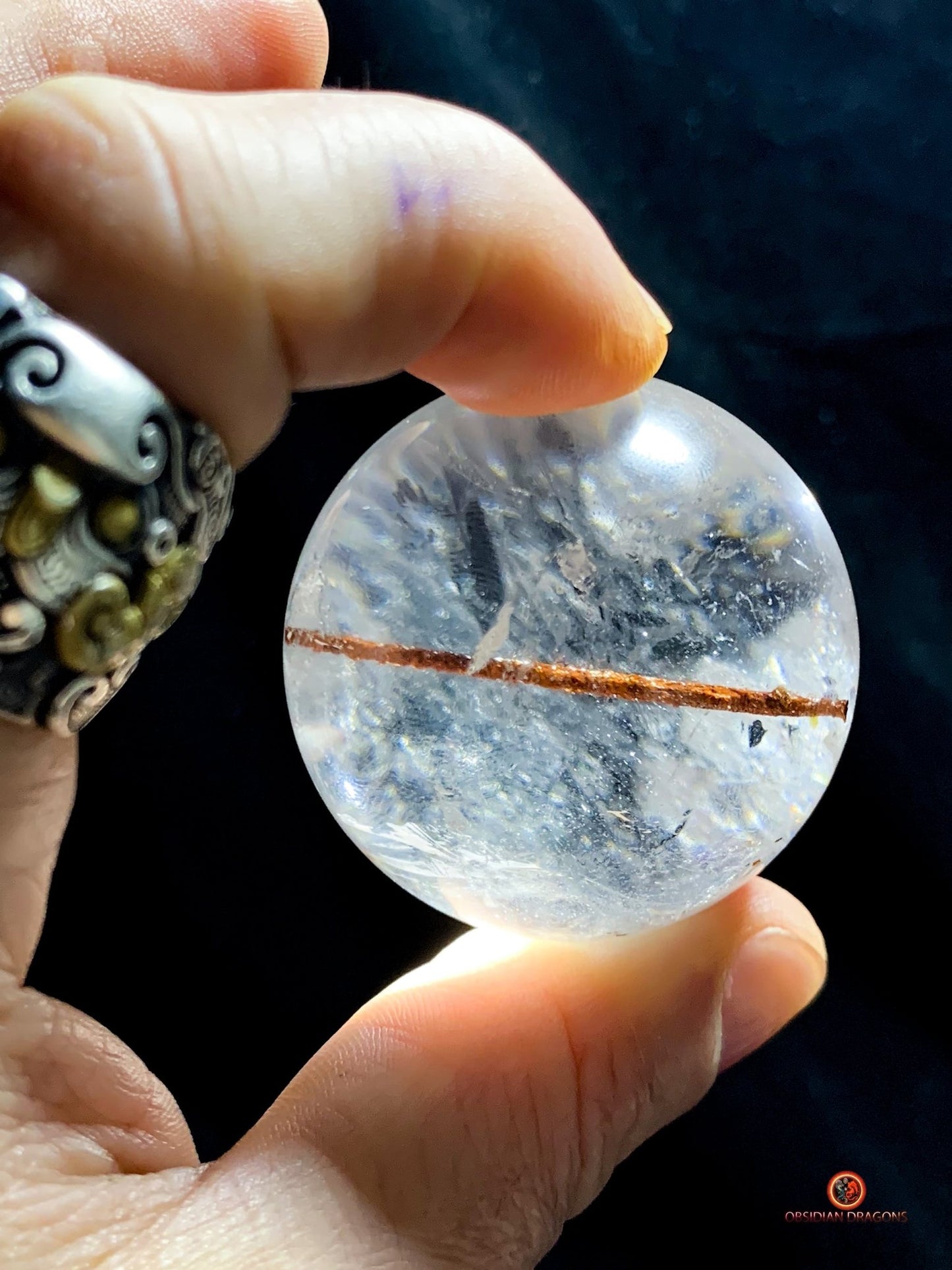Boule de Cristal de Roche - Inclusion Unique de Tourmaline | obsidian dragons