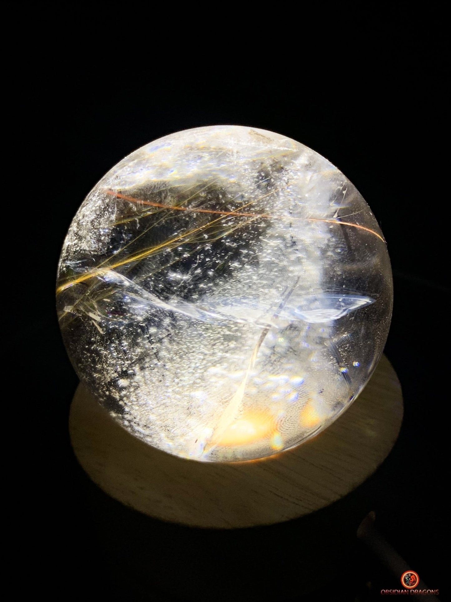 Boule de Quartz Fumé à Rutiles – Reflets Arc-en-Ciel | obsidian dragons