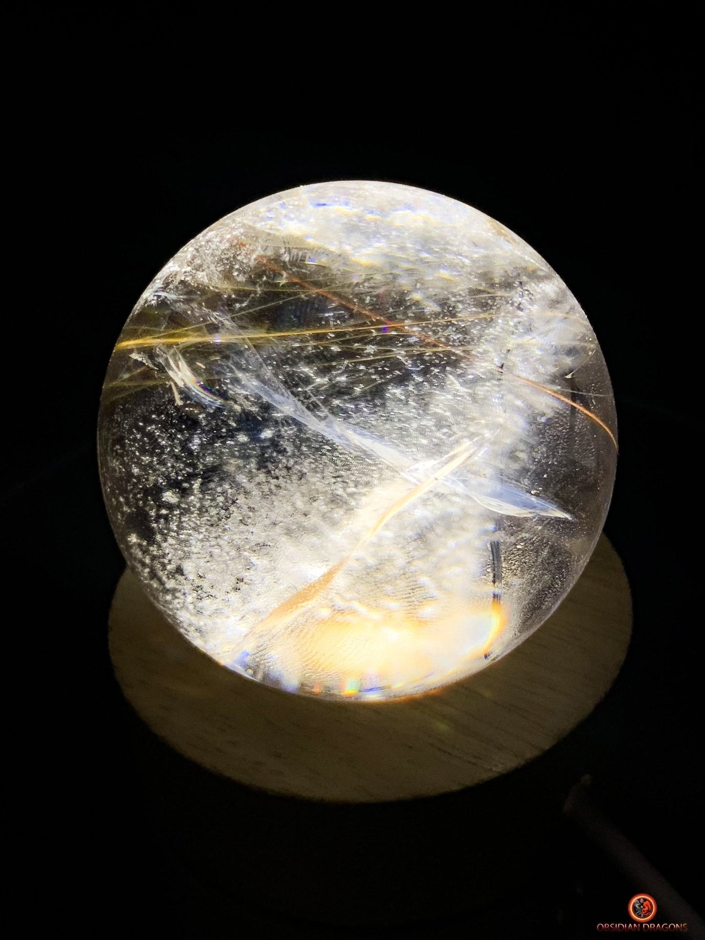 Boule de Quartz Fumé à Rutiles – Reflets Arc-en-Ciel | obsidian dragons