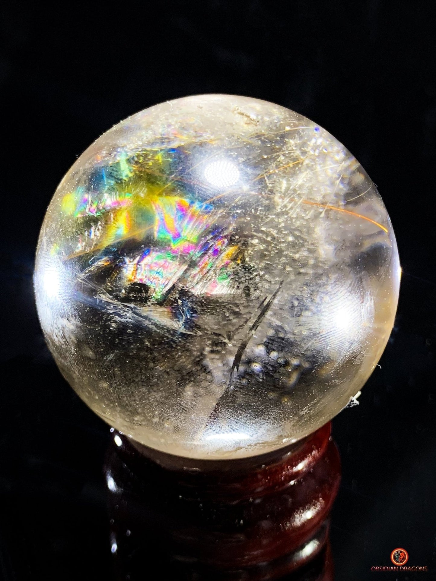 Boule de Quartz Fumé à Rutiles – Reflets Arc-en-Ciel | obsidian dragons