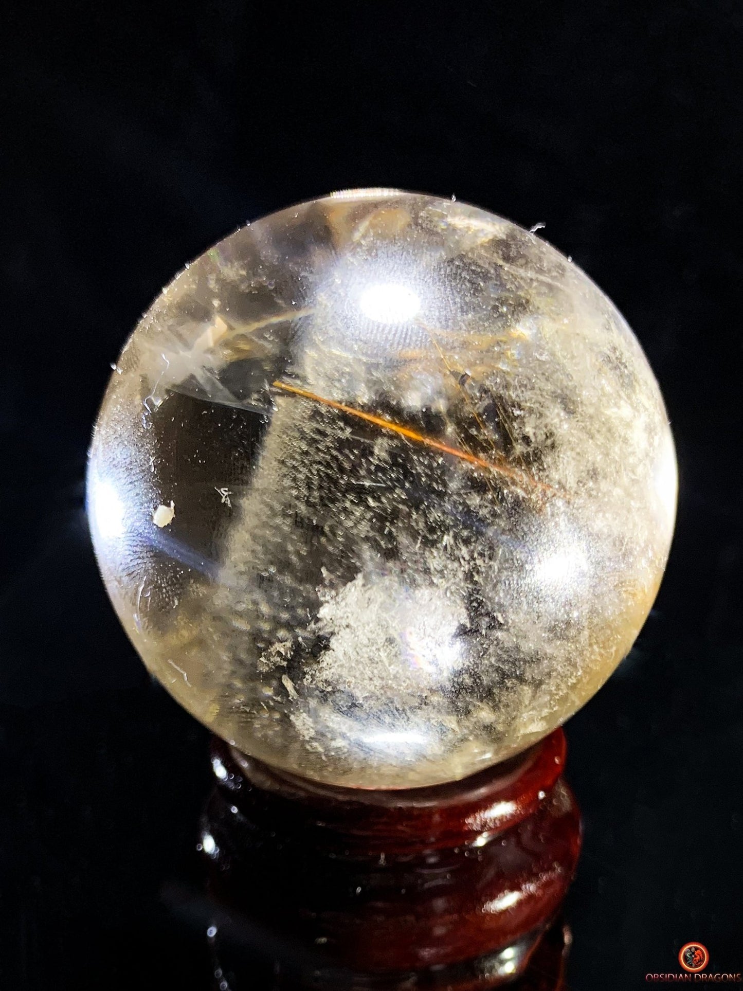 Boule de Quartz Fumé à Rutiles – Reflets Arc-en-Ciel | obsidian dragons