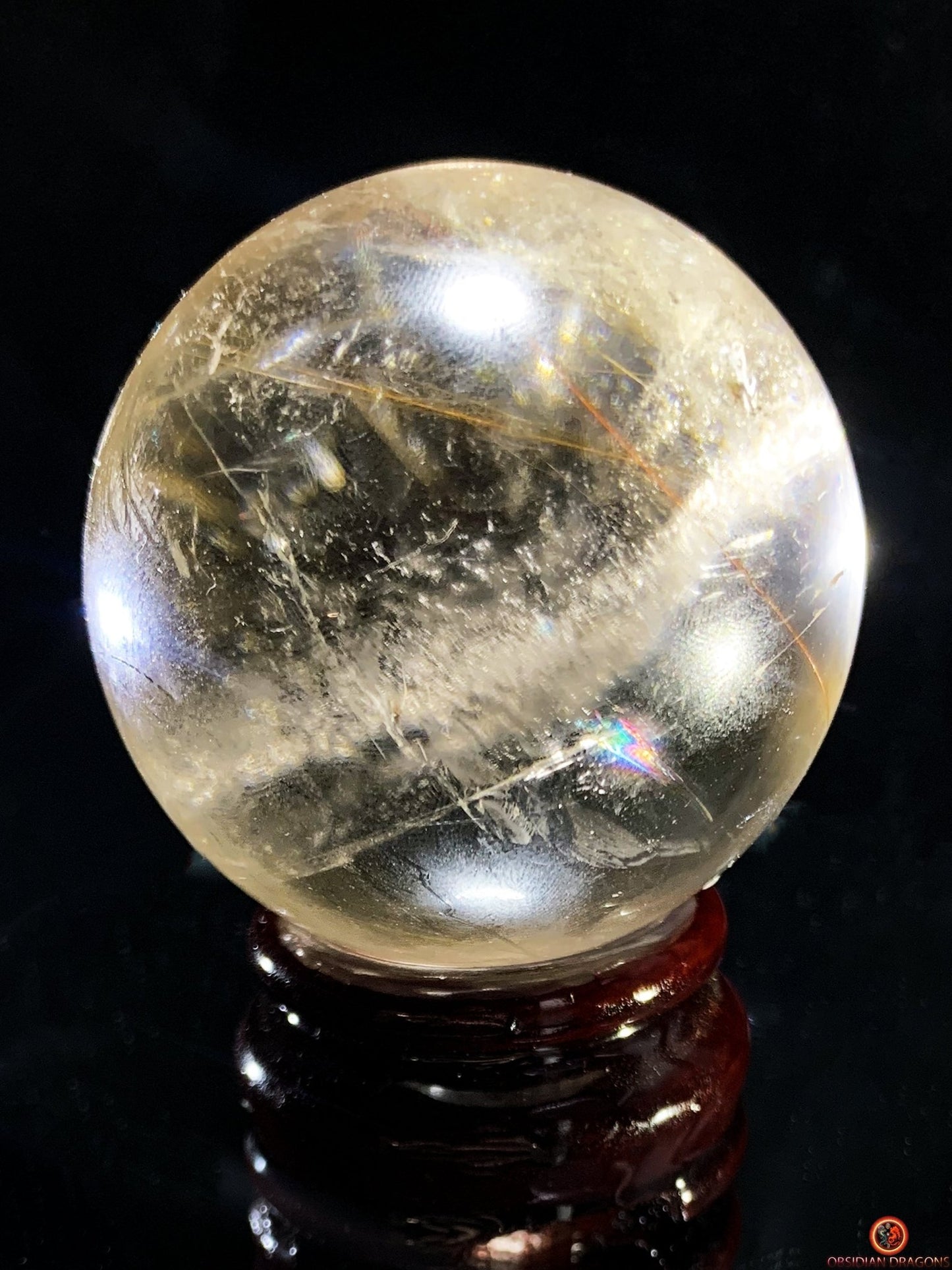 Boule de Quartz Fumé à Rutiles – Reflets Arc-en-Ciel | obsidian dragons