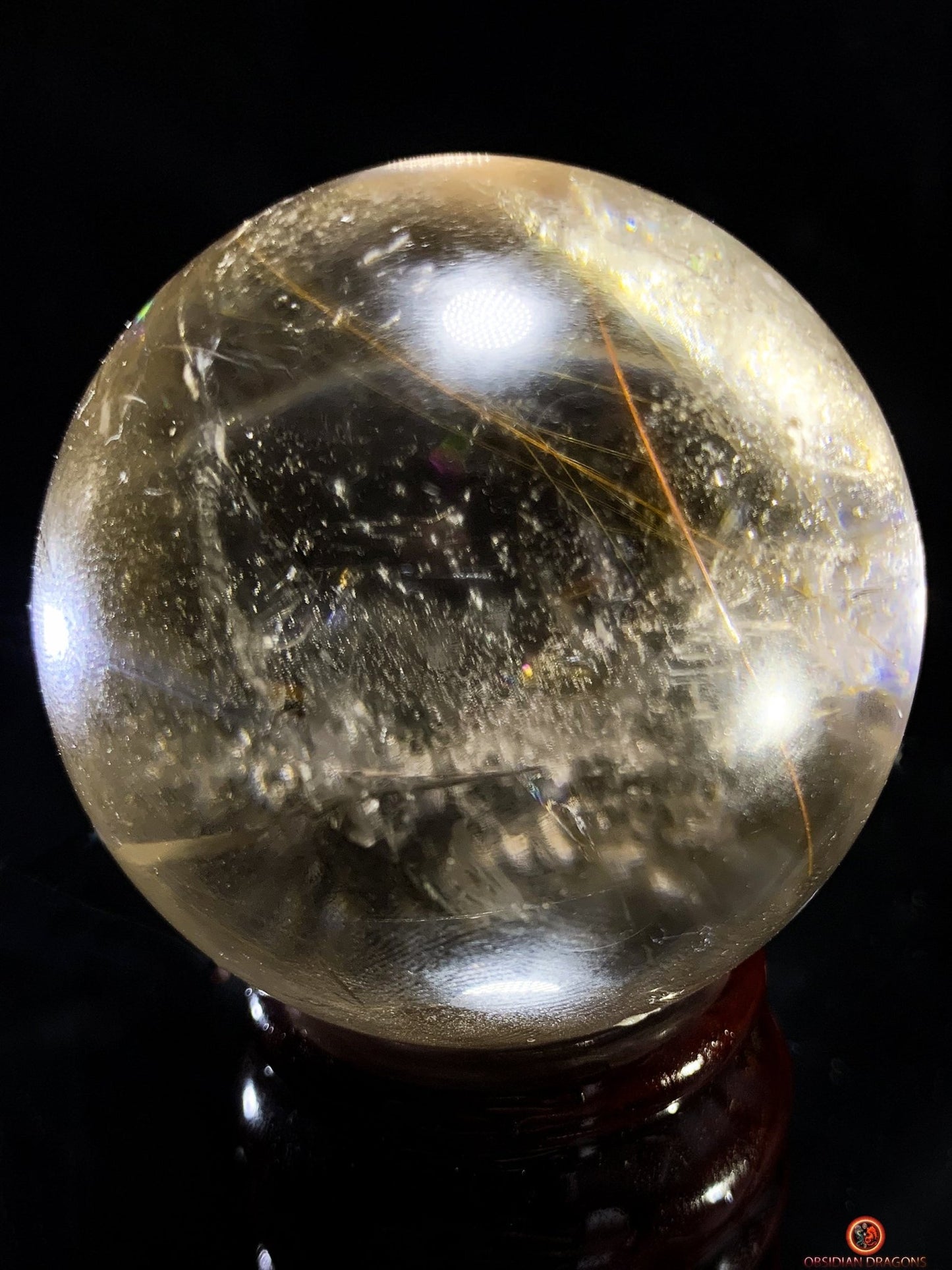 Boule de Quartz Fumé à Rutiles – Reflets Arc-en-Ciel | obsidian dragons
