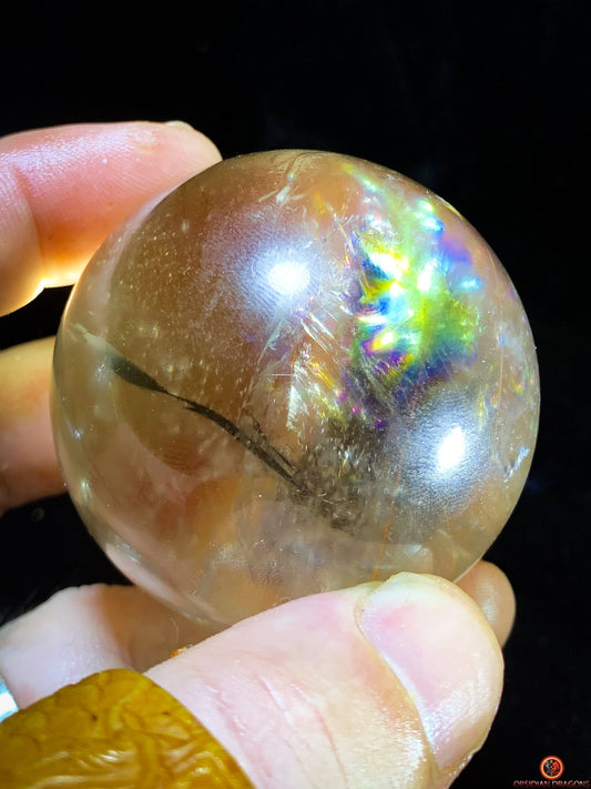 Boule de Quartz Fumé à Rutiles – Reflets Arc-en-Ciel | obsidian dragons