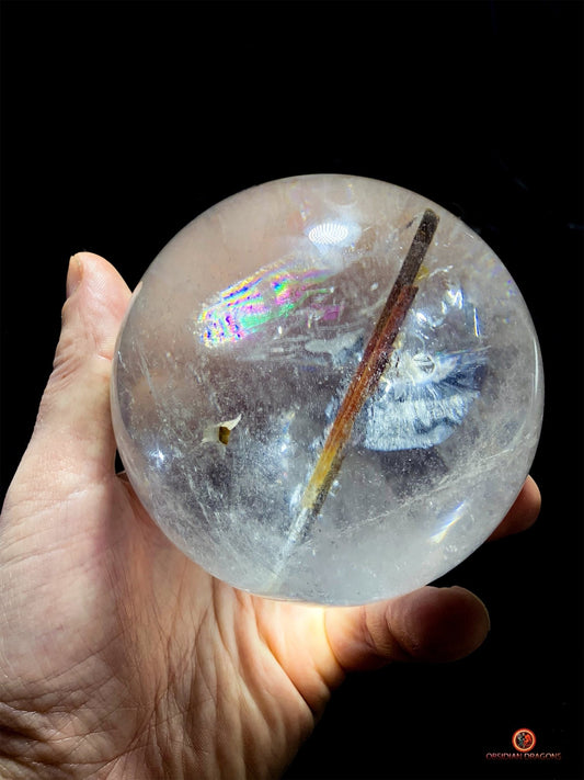 Boule de cristal de roche naturelle - Inclusions de tourmaline | obsidian dragons