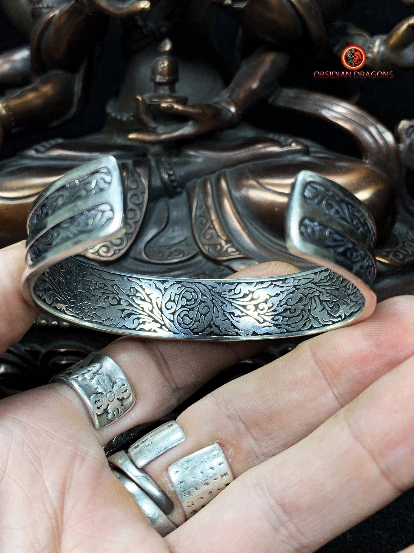Bracelet Bouddhiste en Argent - Puissance du Dorjé | obsidian dragons